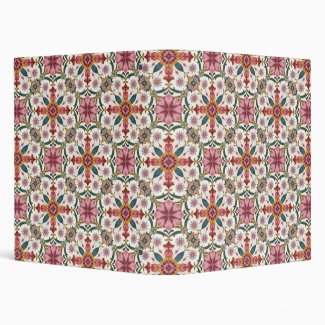 Floral Boho Pattern in Red, Pink & Teal 3 Ring Binder