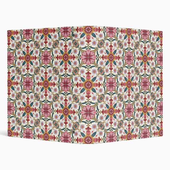 Floral Boho Pattern in Red, Pink & Teal 3 Ring Binder (Background)