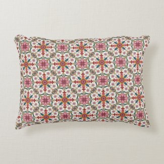 Floral Boho Pattern in Red, Pink & Teal Accent Pillow