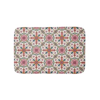 Floral Boho Pattern in Red, Pink & Teal Bath Mat