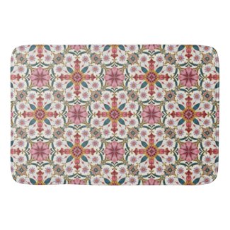 Floral Boho Pattern in Red, Pink & Teal Bath Mat