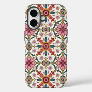 Floral Boho Pattern in Red, Pink & Teal iPhone 16 Case