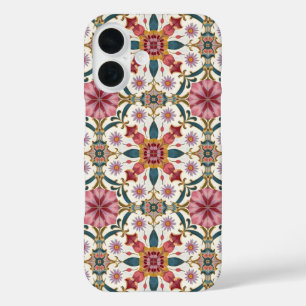 Floral Boho Pattern in Red, Pink & Teal iPhone 16 Case