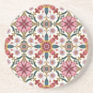 Floral Boho Pattern in Red, Pink & Teal Coaster