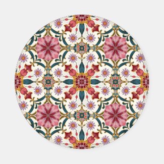 Floral Boho Pattern in Red, Pink & Teal Coaster Set