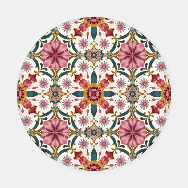 Floral Boho Pattern in Red, Pink & Teal Coaster Set (Single)