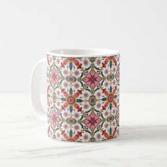 Floral Boho Pattern in Red, Pink & Teal Coffee Mug