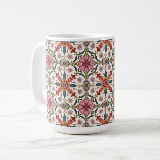 Floral Boho Pattern in Red, Pink & Teal Coffee Mug (Front Left)