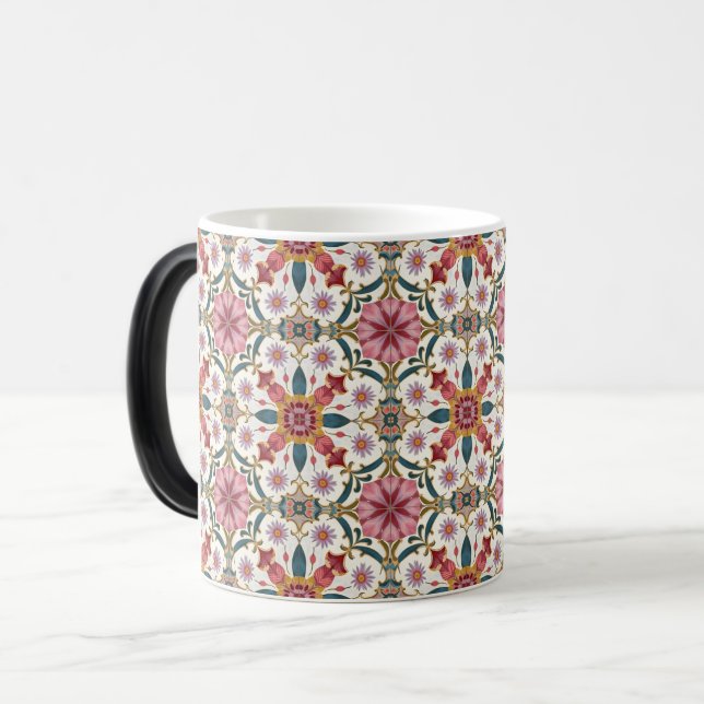 Floral Boho Pattern in Red, Pink & Teal Color Morph Mug (Front Left)