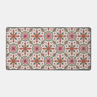 Floral Boho Pattern in Red, Pink & Teal Desk Mat