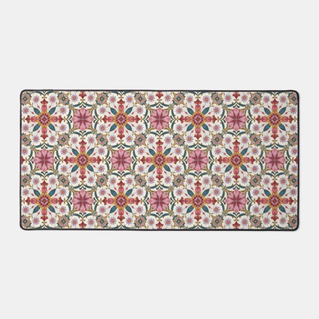 Floral Boho Pattern in Red, Pink & Teal Desk Mat (Front)