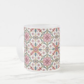 Floral Boho Pattern in Red, Pink & Teal Frosted Glass Coffee Mug