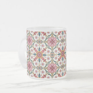 Floral Boho Pattern in Red, Pink & Teal Frosted Glass Coffee Mug