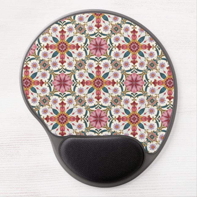 Floral Boho Pattern in Red, Pink & Teal Gel Mouse Pad (Front)