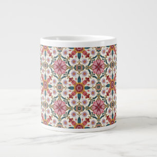 Floral Boho Pattern in Red, Pink & Teal Giant Coffee Mug