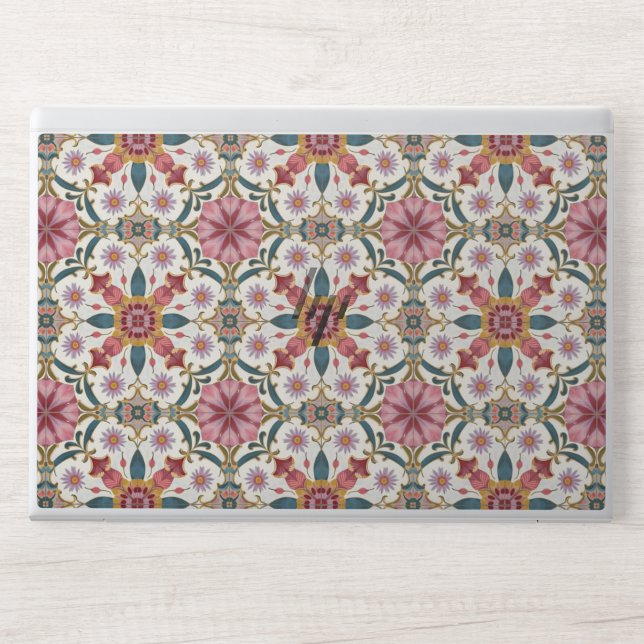 Floral Boho Pattern in Red, Pink & Teal HP Laptop Skin (Front)