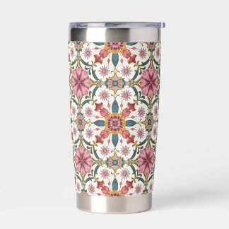 Floral Boho Pattern in Red, Pink & Teal Insulated Tumbler