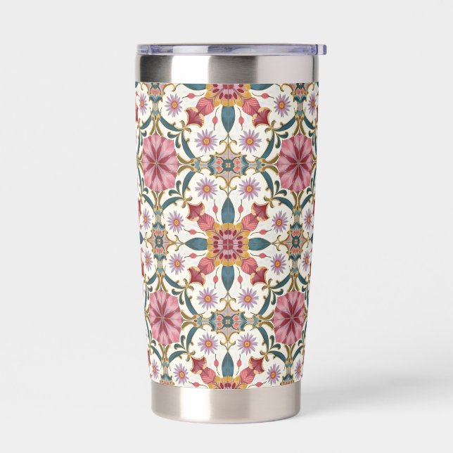 Floral Boho Pattern in Red, Pink & Teal Insulated Tumbler (Left)