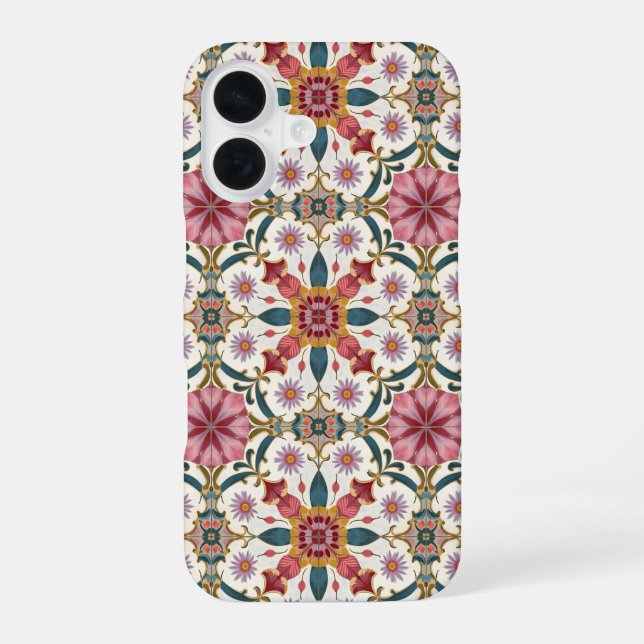 Floral Boho Pattern in Red, Pink & Teal iPhone Case (Back)