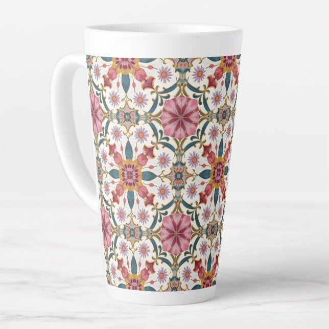 Floral Boho Pattern in Red, Pink & Teal Latte Mug (Left Angle)