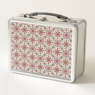 Floral Boho Pattern in Red, Pink & Teal Metal Lunch Box