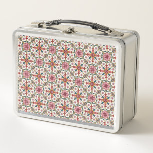 Floral Boho Pattern in Red, Pink & Teal Metal Lunch Box