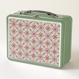 Floral Boho Pattern in Red, Pink & Teal Metal Lunch Box