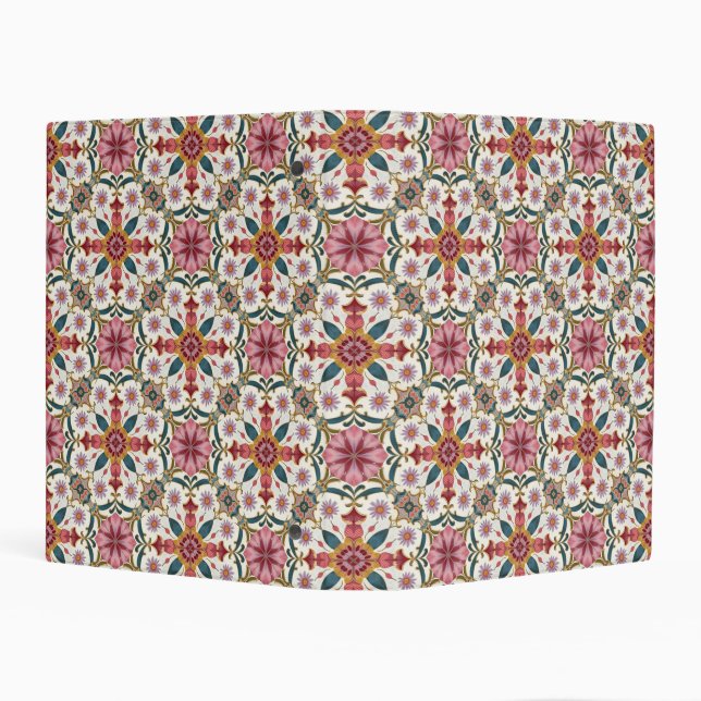 Floral Boho Pattern in Red, Pink & Teal Mini Binder (Background)