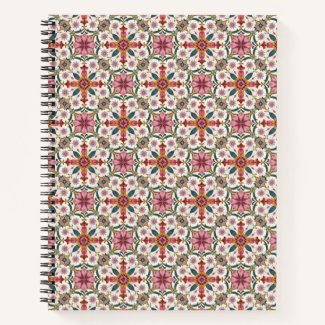 Floral Boho Pattern in Red, Pink & Teal Notebook
