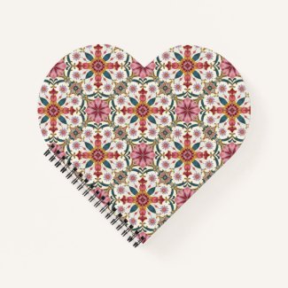 Floral Boho Pattern in Red, Pink & Teal Notebook