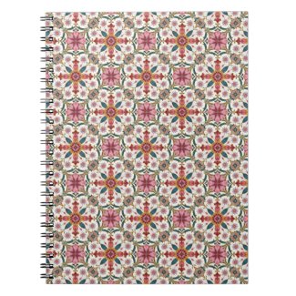 Floral Boho Pattern in Red, Pink & Teal Notebook