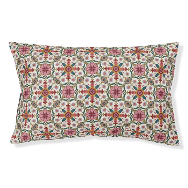 Floral Boho Pattern in Red, Pink & Teal Pet Bed (Front)