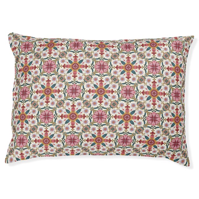 Floral Boho Pattern in Red, Pink & Teal Pet Bed (Front)