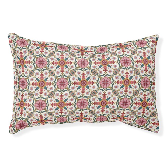 Floral Boho Pattern in Red, Pink & Teal Pet Bed (Front)