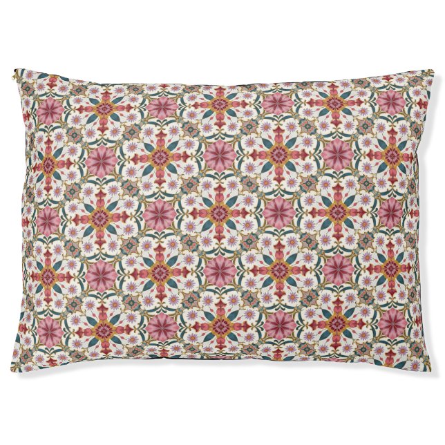 Floral Boho Pattern in Red, Pink & Teal Pet Bed (Front)