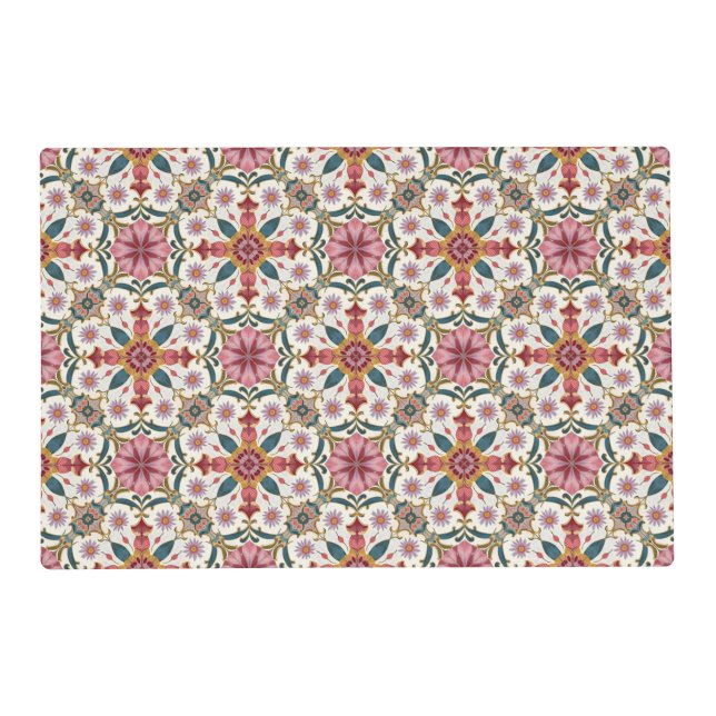 Floral Boho Pattern in Red, Pink & Teal Placemat (Front)