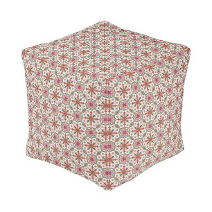 Floral Boho Pattern in Red, Pink & Teal Pouf