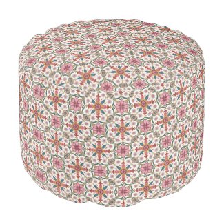 Floral Boho Pattern in Red, Pink & Teal Pouf