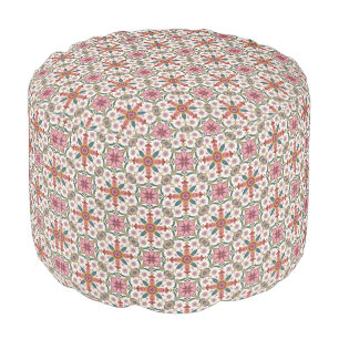 Floral Boho Pattern in Red, Pink & Teal Pouf
