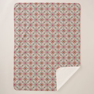Floral Boho Pattern in Red, Pink & Teal Sherpa Blanket