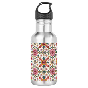 Floral Boho Pattern in Red, Pink & Teal Stainless Steel Water Bottle