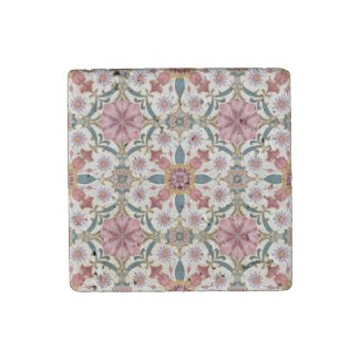 Floral Boho Pattern in Red, Pink & Teal Stone Magnet