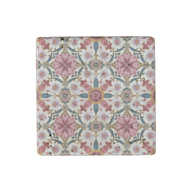 Floral Boho Pattern in Red, Pink & Teal Stone Magnet (Front)