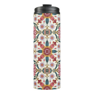 Floral Boho Pattern in Red, Pink & Teal Thermal Tumbler