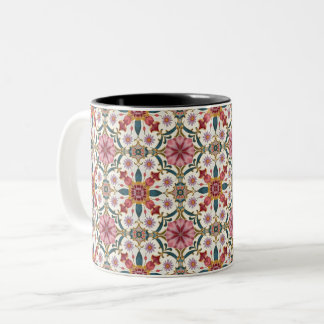 Floral Boho Pattern in Red, Pink & Teal Two-Tone Coffee Mug
