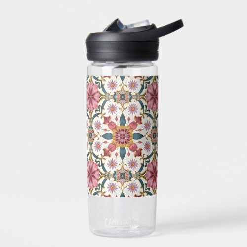 Floral Boho Pattern in Red, Pink &amp; Teal Water Bottle