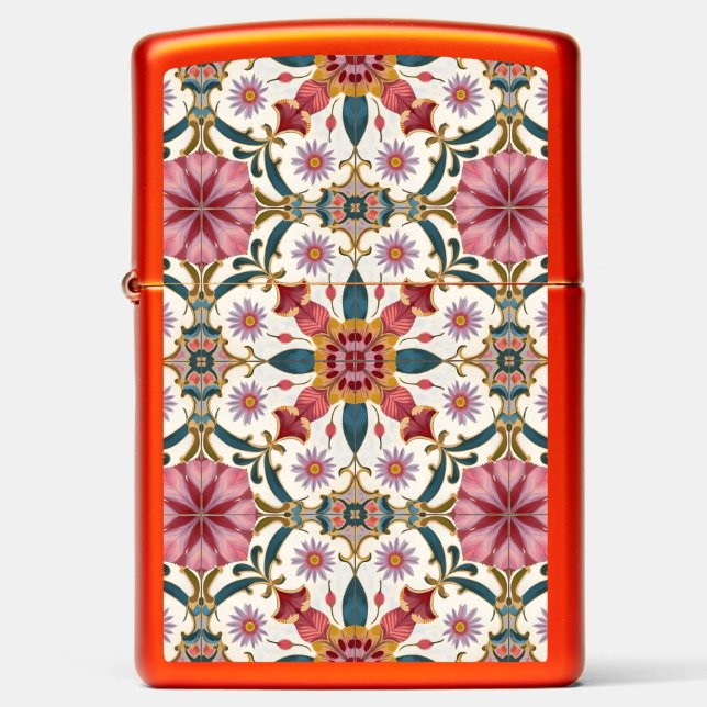 Floral Boho Pattern in Red, Pink & Teal Zippo Lighter (Front)