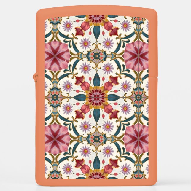 Floral Boho Pattern in Red, Pink & Teal Zippo Lighter (Front)