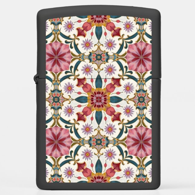 Floral Boho Pattern in Red, Pink & Teal Zippo Lighter (Front)
