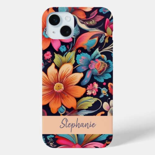Floral Boho Personalized Retro iPhone 15 Plus Case
